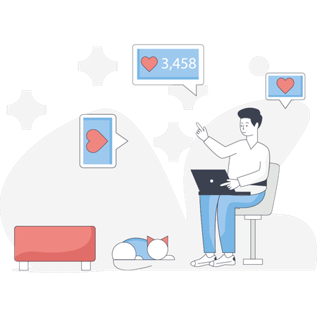Male counting social media likes  Illustration