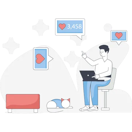 Male counting social media likes  Illustration