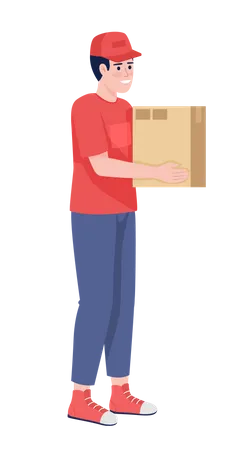 Male courier boy holding cardboard box  Illustration