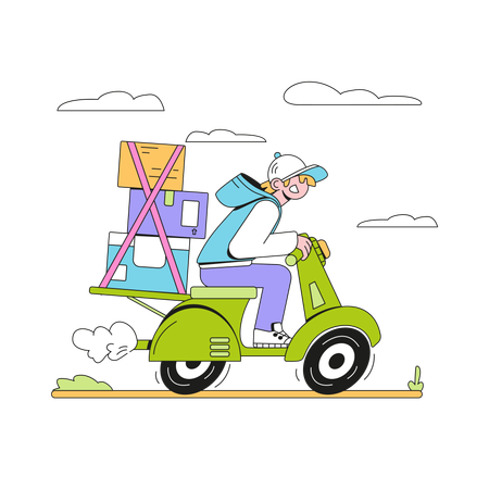 Male Courier Carrying Parcels On Motorbike  Illustration