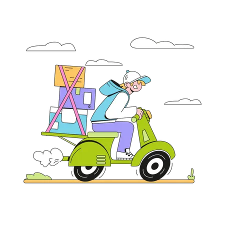 Male Courier Carrying Parcels On Motorbike  Illustration