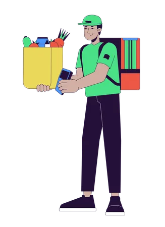Male couriering groceries  Illustration