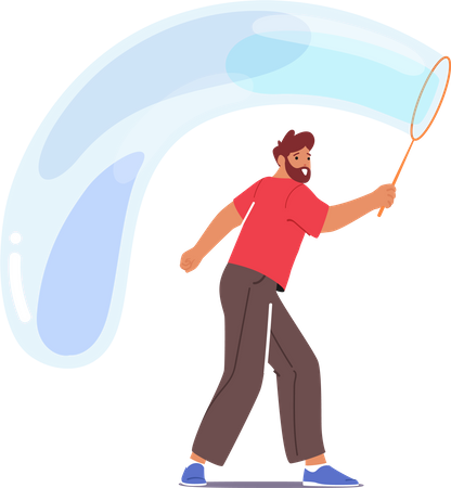 Male Creating  Soap Bubble  Illustration