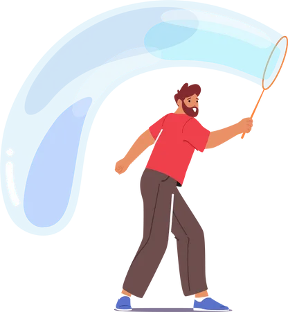 Male Creating  Soap Bubble  Illustration