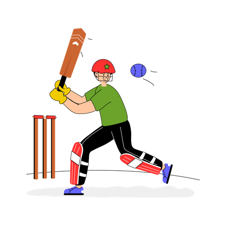Male Cricketer Hitting Ball  Illustration