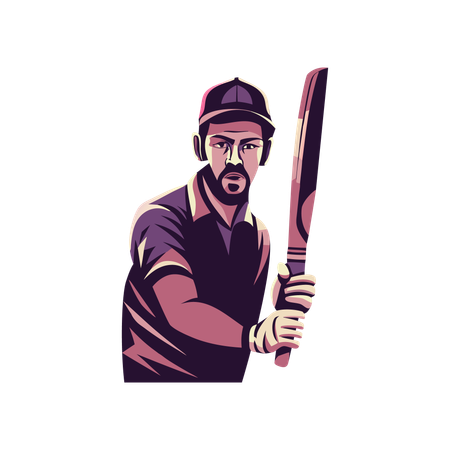 Male cricketer holding bat  Illustration