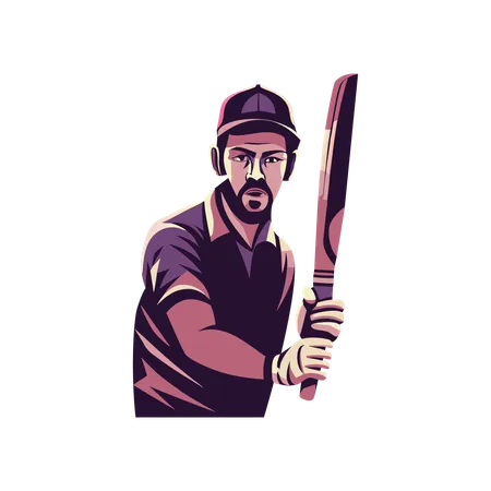 Male cricketer holding bat  Illustration