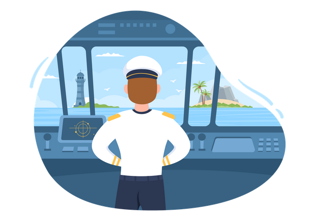 Male cruise captain in ship  Illustration