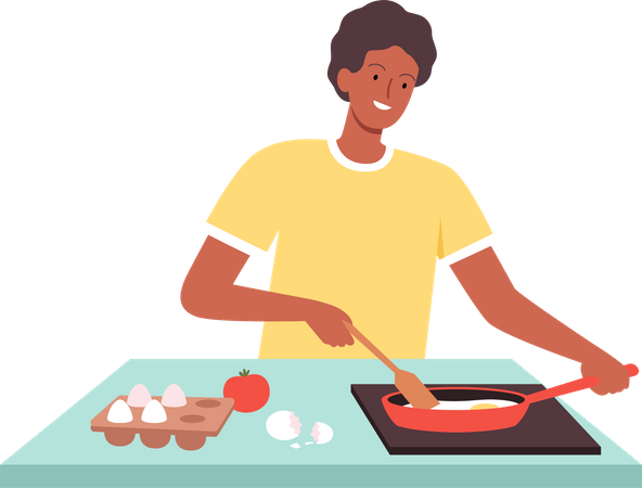 Homme cuisinant des aliments dans la cuisine  Illustration