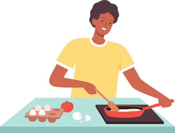 Homme cuisinant des aliments dans la cuisine  Illustration