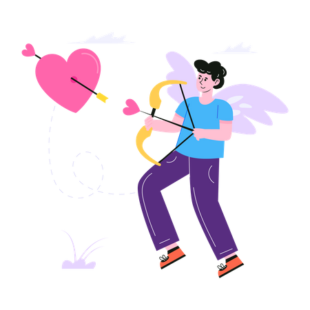 Male cupid shooting arrow through heart  Illustration