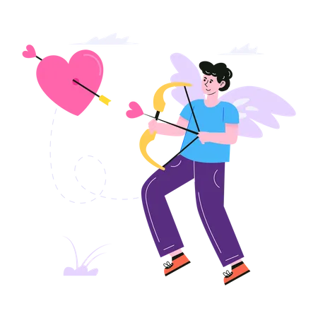 Male cupid shooting arrow through heart  Illustration