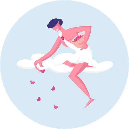 Male cupid sprinkling hearts Illustration