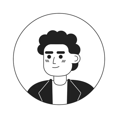 Male Curly Brunette Employee Monochrome Flat Linear Character Head Office Worker Man Portrait Editable Outline Hand Drawn Human Face Icon 2 D Cartoon Spot Vector Avatar Illustration For Animation Illustration