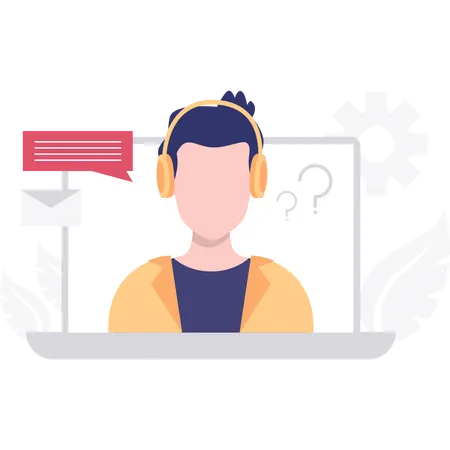 Online Customer Care Service Provided By A Male User On Laptop Illustration