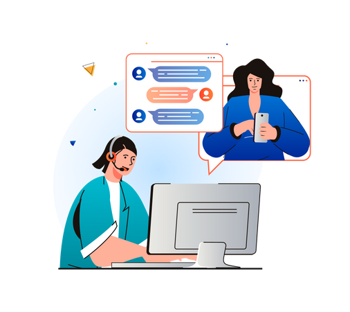 Male customer care agent on line with customer Illustration