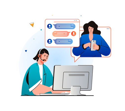 Male customer care agent on line with customer  Illustration