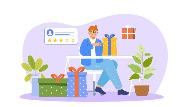 Male customer  giving feedback for package  Illustration