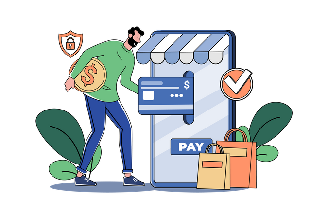 Male Customer Pay Bill Using Credit Card  Illustration