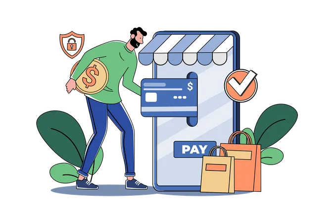 Male Customer Pay Bill Using Credit Card  Illustration