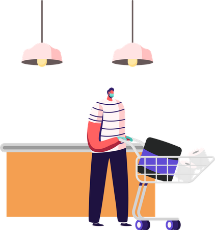 Male Customer Stand in Supermarket Queue Illustration