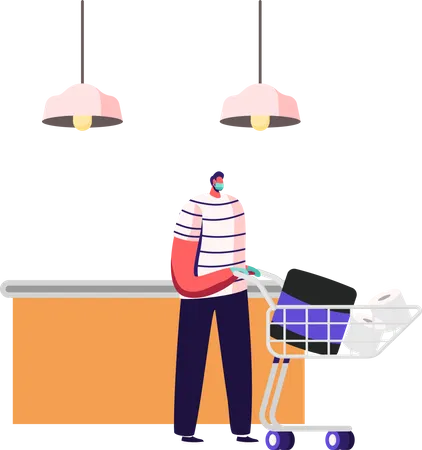 Male Customer Stand in Supermarket Queue Illustration