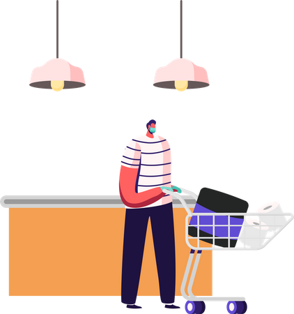 Male Customer Stand in Supermarket Queue  Illustration