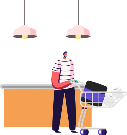 Male Customer Stand in Supermarket Queue  Illustration