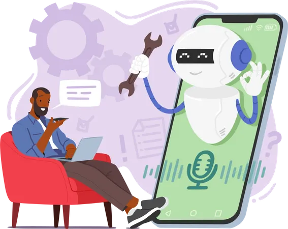 Male Customer Use Chatbot Service For Instant Support And Solutions Illustration