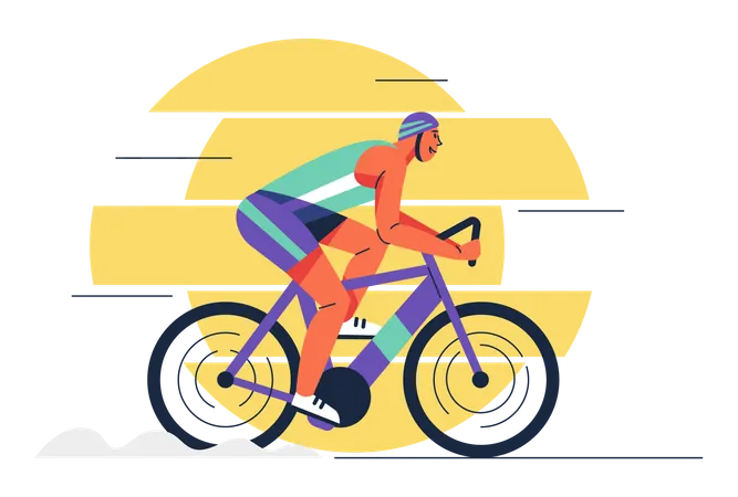 Young Athletes Man In Helmet And Sports Wear On Bikes During Cycling Tour Athlete Is Riding A Bike Sports Activity Vector Illustration Illustration