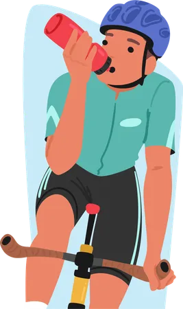 Dedicated Sportsman Cyclist Gracefully Pedals The Bike Seamlessly Merging With The Rhythm Of The Road Pausing Briefly To Hydrate He Sips Refreshing Water Fueling The Journey Vector Illustration Illustration