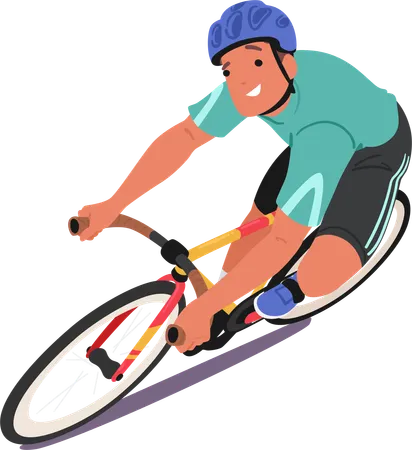 Sportsman Cyclist Character Donned In Vibrant Gear Rides His Bike With A Beaming Smile Showcasing Both Passion And Determination On The Open Road Top View Cartoon People Vector Illustration Illustration