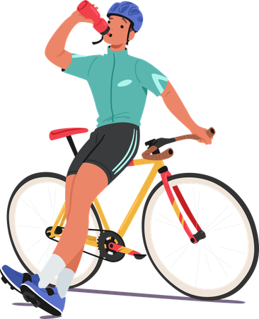 Male Cyclist Sipping Cool Water  Illustration
