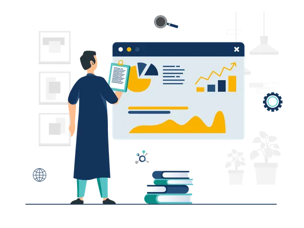 Male data scientist doing data analysis  Illustration