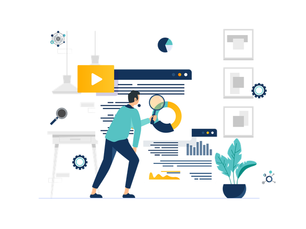 Male data scientist doing data analysis  Illustration