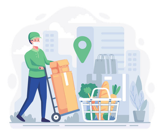 Male delivery executive delivering groceries at specified location  Illustration