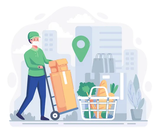 Male delivery executive delivering groceries at specified location  Illustration