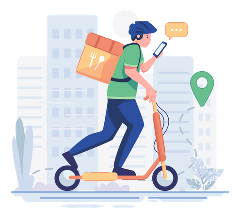 Male delivery executive reaching delivery location Illustration