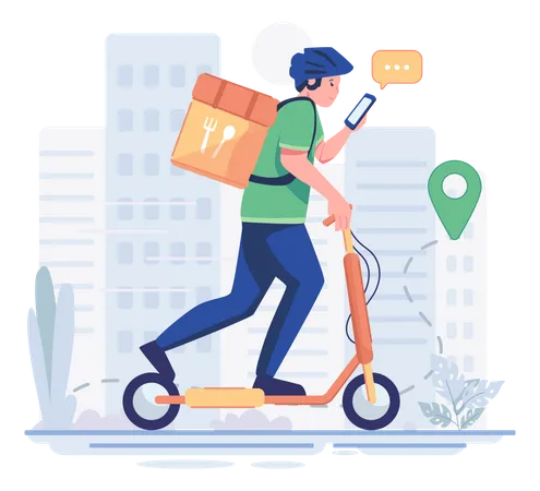 Male delivery executive reaching delivery location Illustration