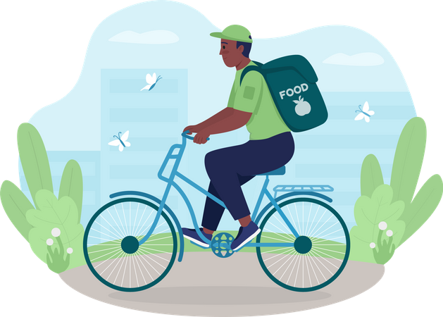 Male delivery executive wearing food delivery backpack  Illustration