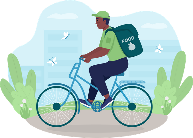 Male delivery executive wearing food delivery backpack Illustration