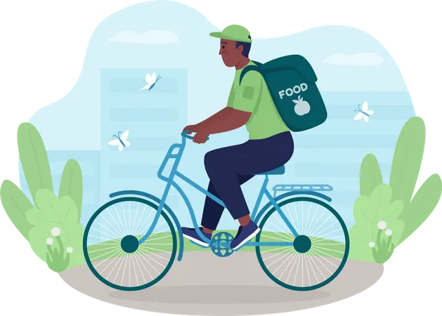 Male delivery executive wearing food delivery backpack  Illustration