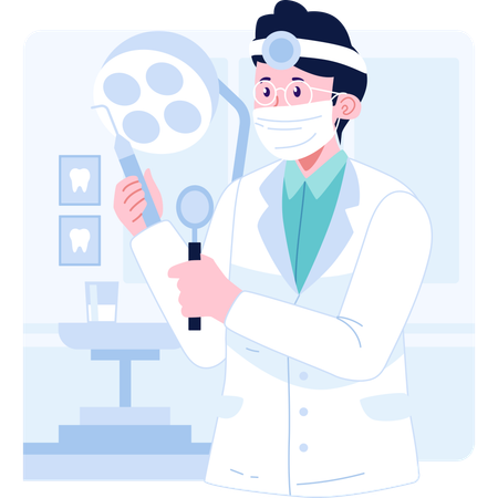 Male dentist carrying dental tools  Illustration