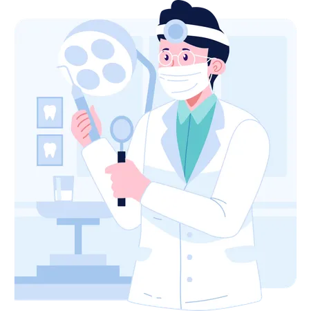 Male dentist carrying dental tools  Illustration