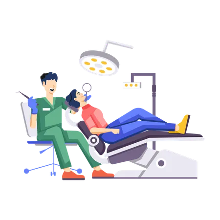 Male Dentist checking patient teeth  Illustration