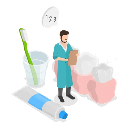 Male Dentist checking tooth report while doing Orthodontic Care  Illustration
