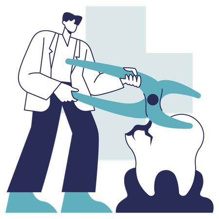 Male dentist doing tooth Extraction  Illustration