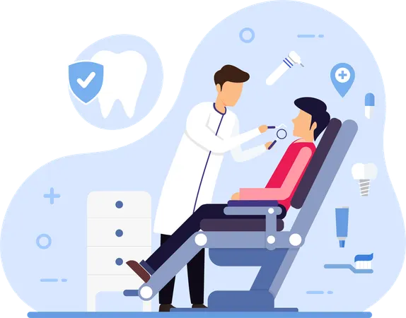 Male Dentist Examining Patient Teeth  Illustration