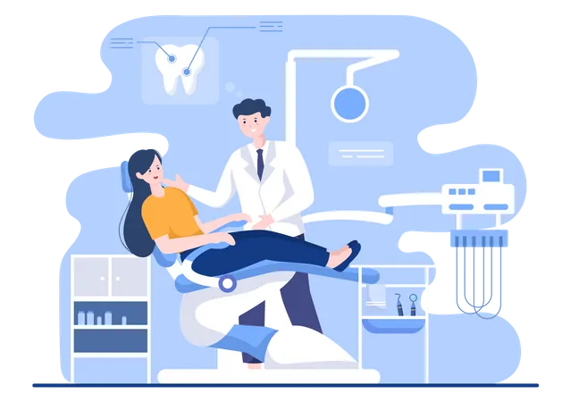 Male dentist treating patient  Illustration