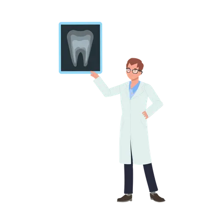 Dental Medical Concept Male Dentist With A Dental X Ray Film Flat Vector Cartoon Illustration Illustration